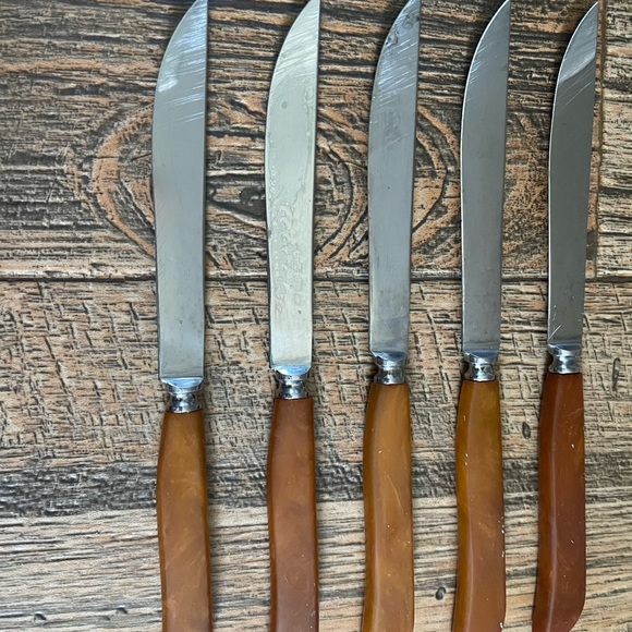 Robeson Steak Knives Set 5 Catalin Bakelite Handles Stainless Blades Germany - Picture 13 of 14